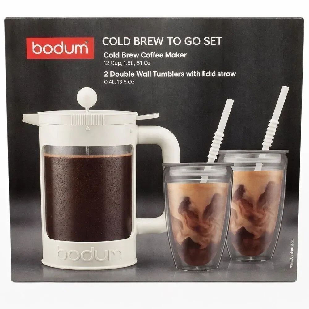 Bodum Cold Brew To Go Set Iced Coffee Maker & 2 Tumblers 12-14 Hours Overnight